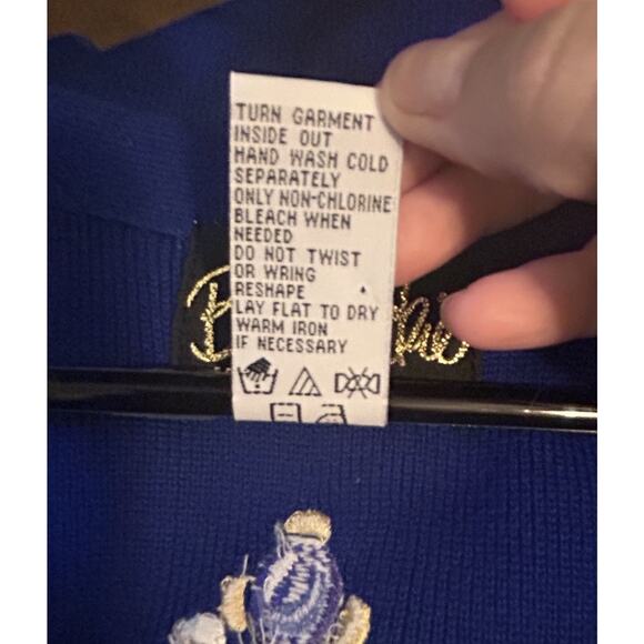 vintage Bob Mackie Wearable Art Blue Embroidered Feather Bead Cardigan Sweater M - Picture 5 of 5